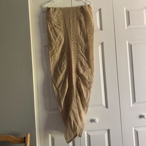 Long beige shirred stretchy scarf